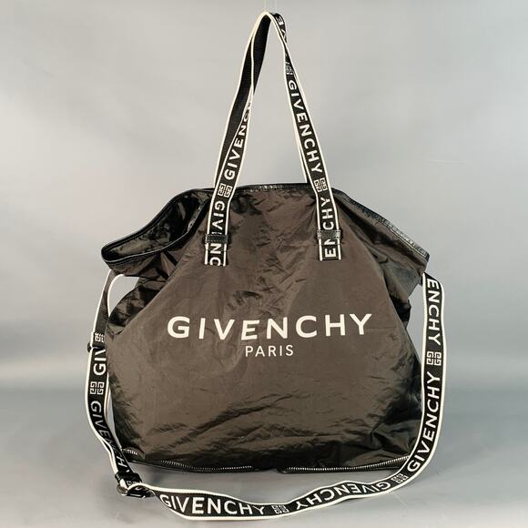 GIVENCHY Black White Logo Nylon Foldable Zip Up Tote Bag - Picture 1 of 5